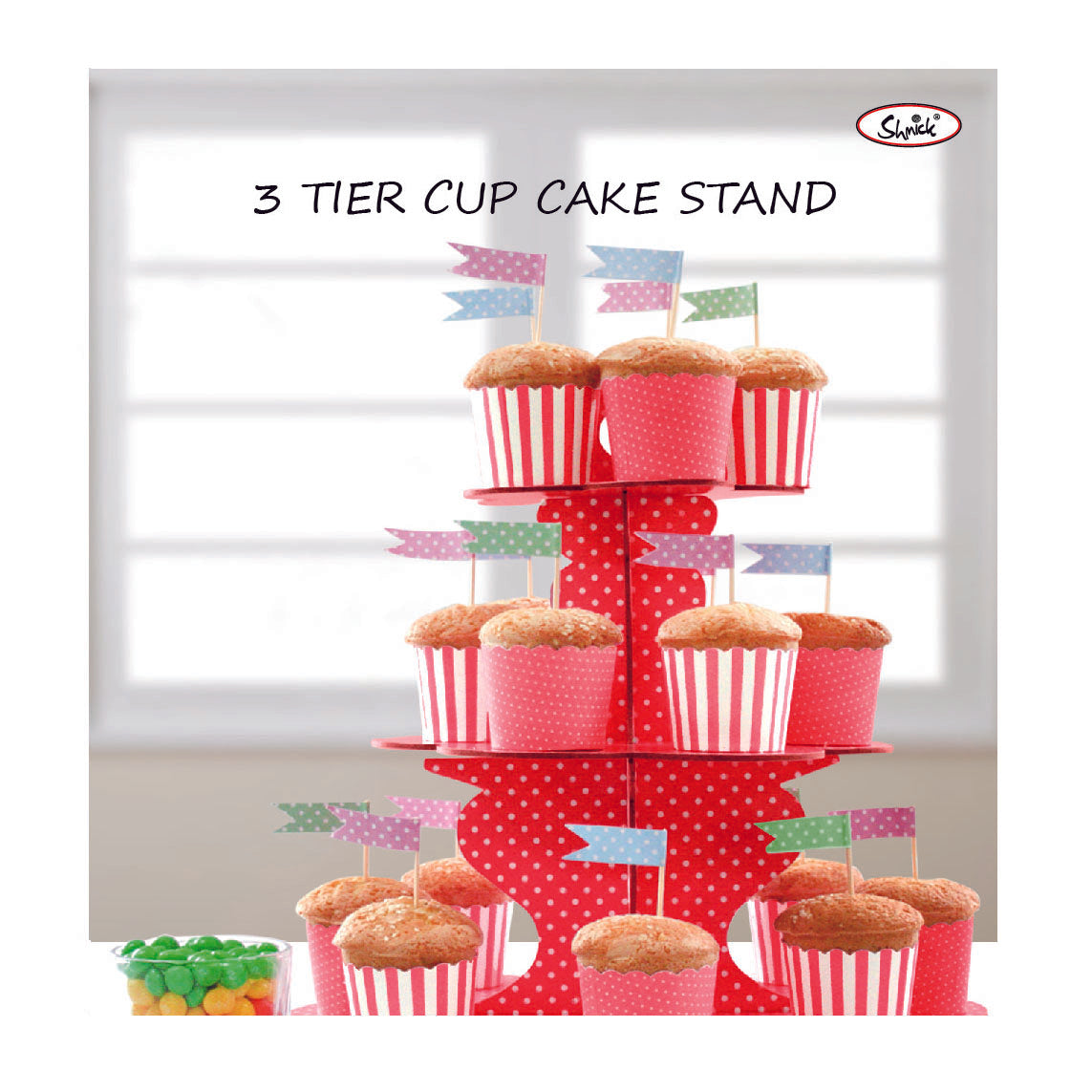 Red 3-Tier Paper Cupcake Stand