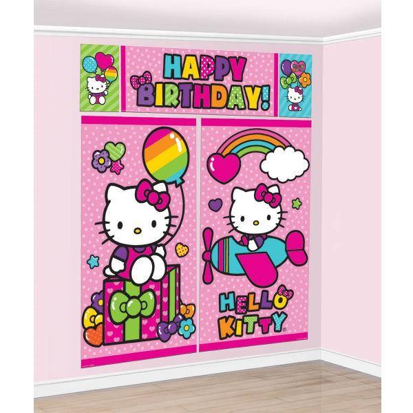 Hello Kitty Rainbow Scene Setter Happy Birthday Theme Wall Decoration Kit - The Base Warehouse