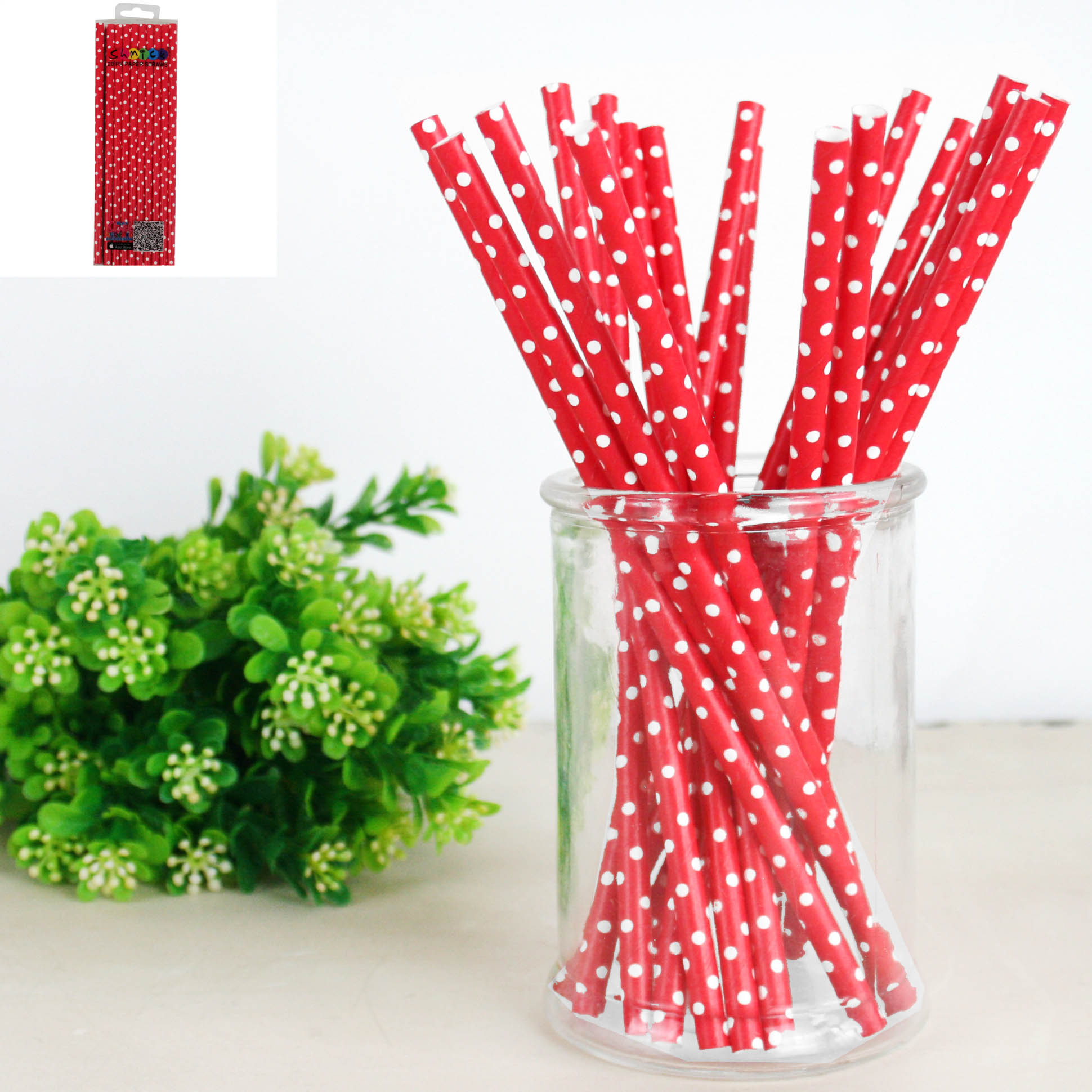20 Pack Red Dot Paper Straws