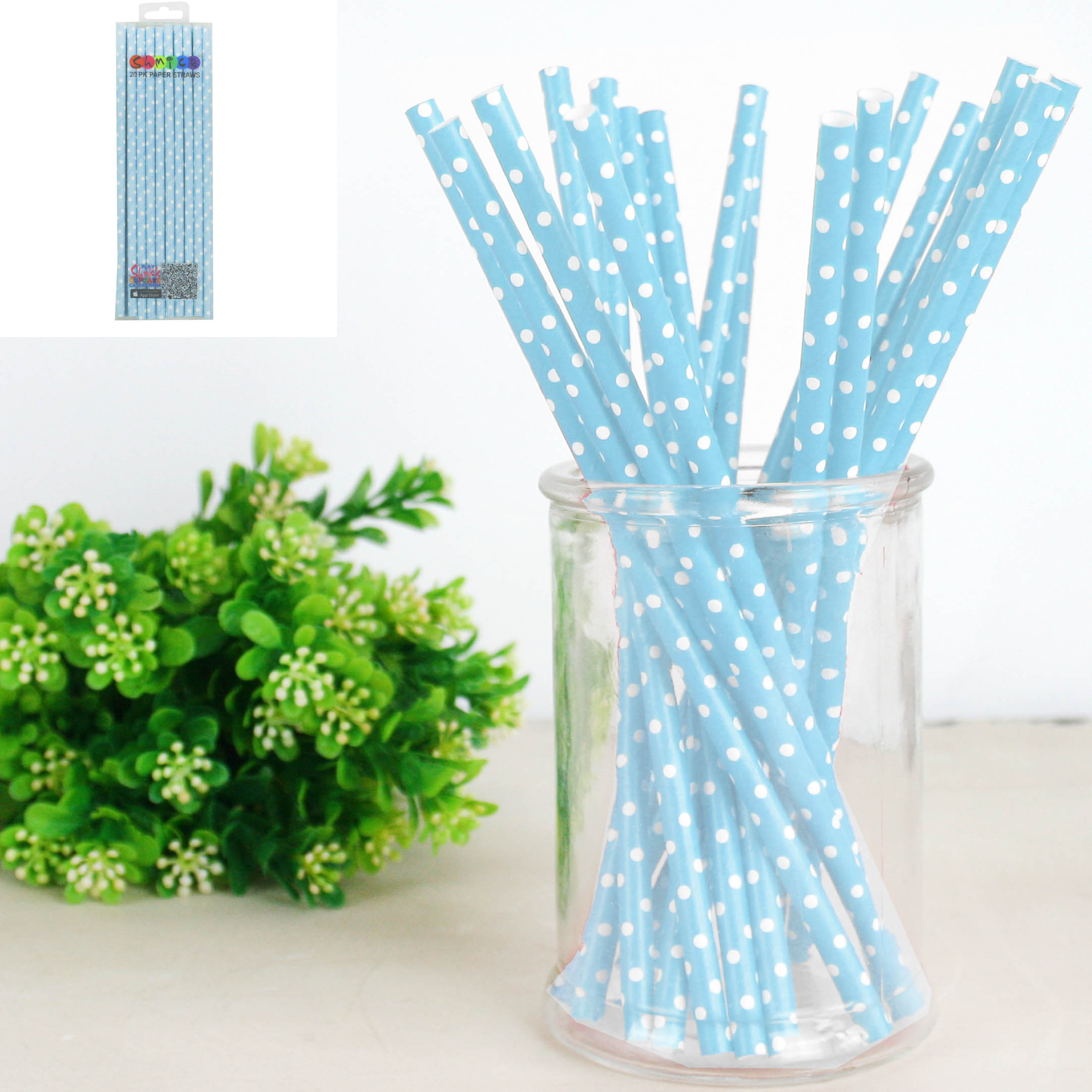 20 Pack Blue Dot Paper Straws