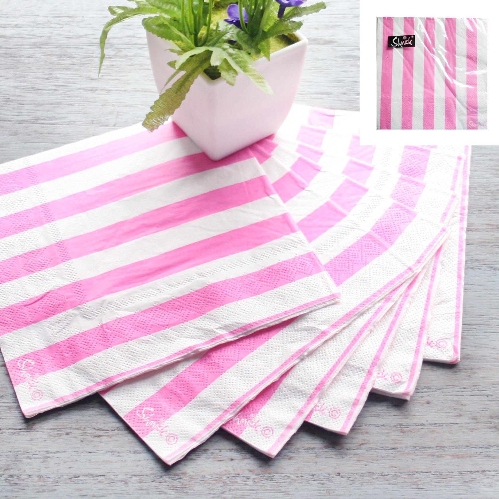 20 Pack Pastel Pink Stripe Napkins - 33cm x 33cm - The Base Warehouse