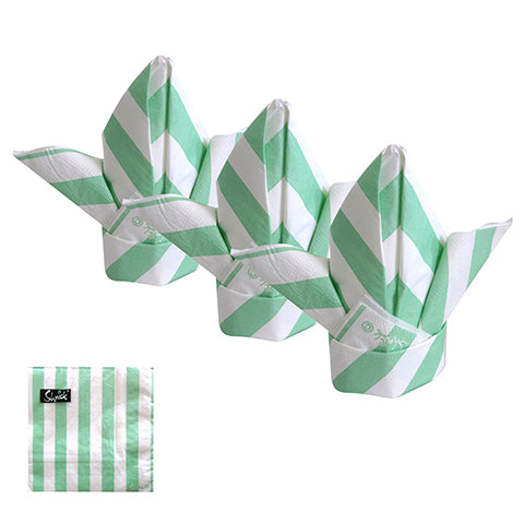 20 Pack Pastel Green Stripe Napkins - 33cm x 33cm