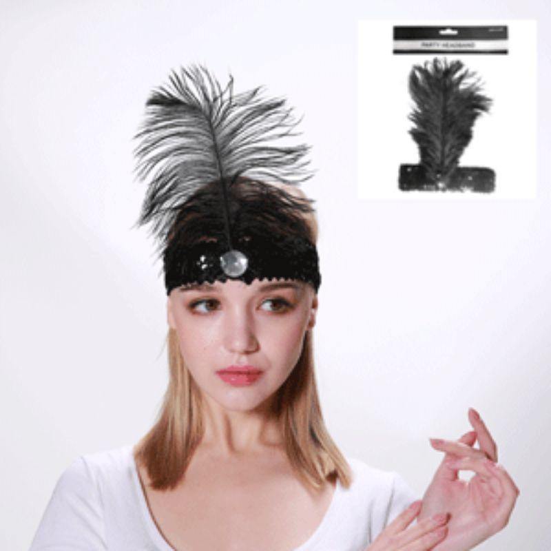 Black Flapper Headband - The Base Warehouse