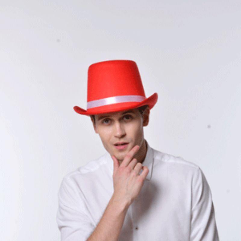 Adult Red Top Hat with White Band - The Base Warehouse