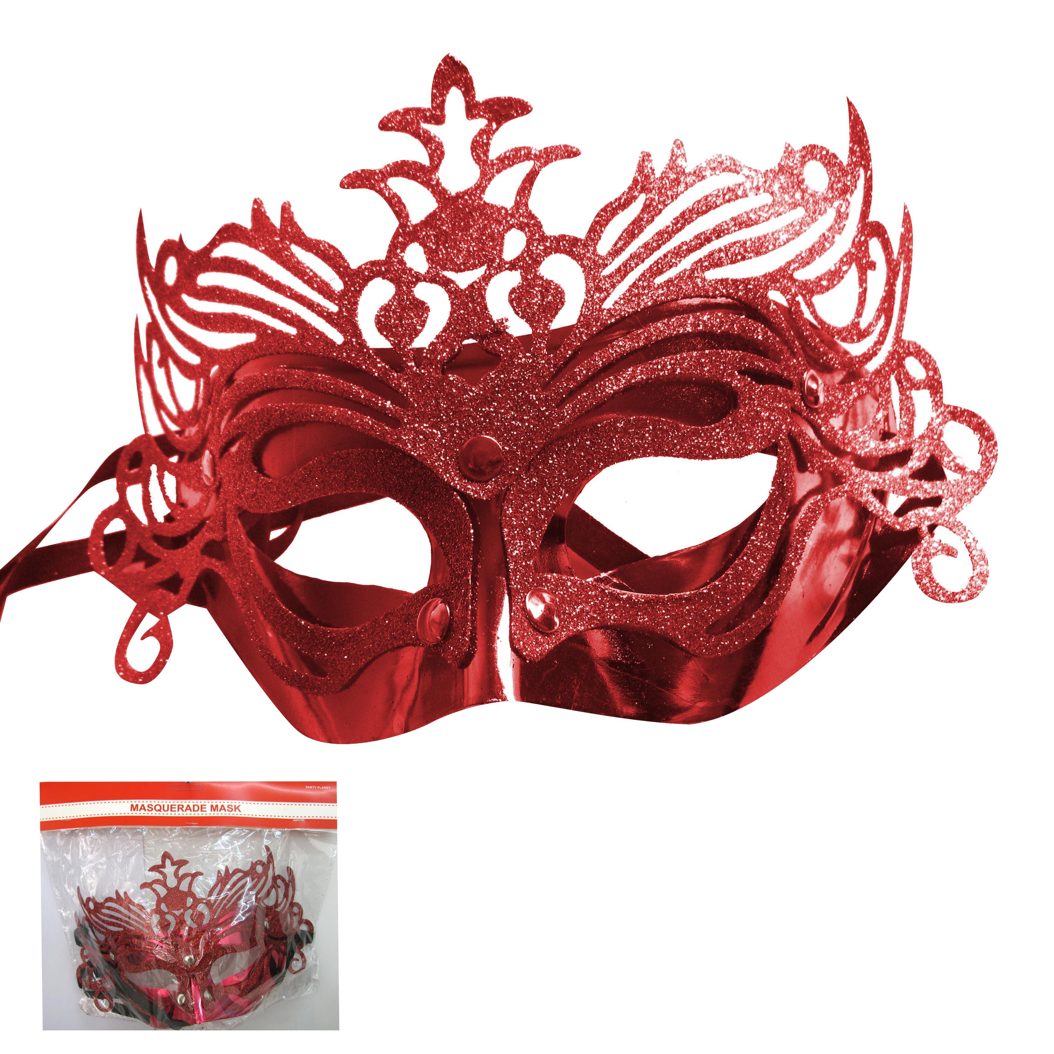 Red Glittered Masquerade Mask - The Base Warehouse