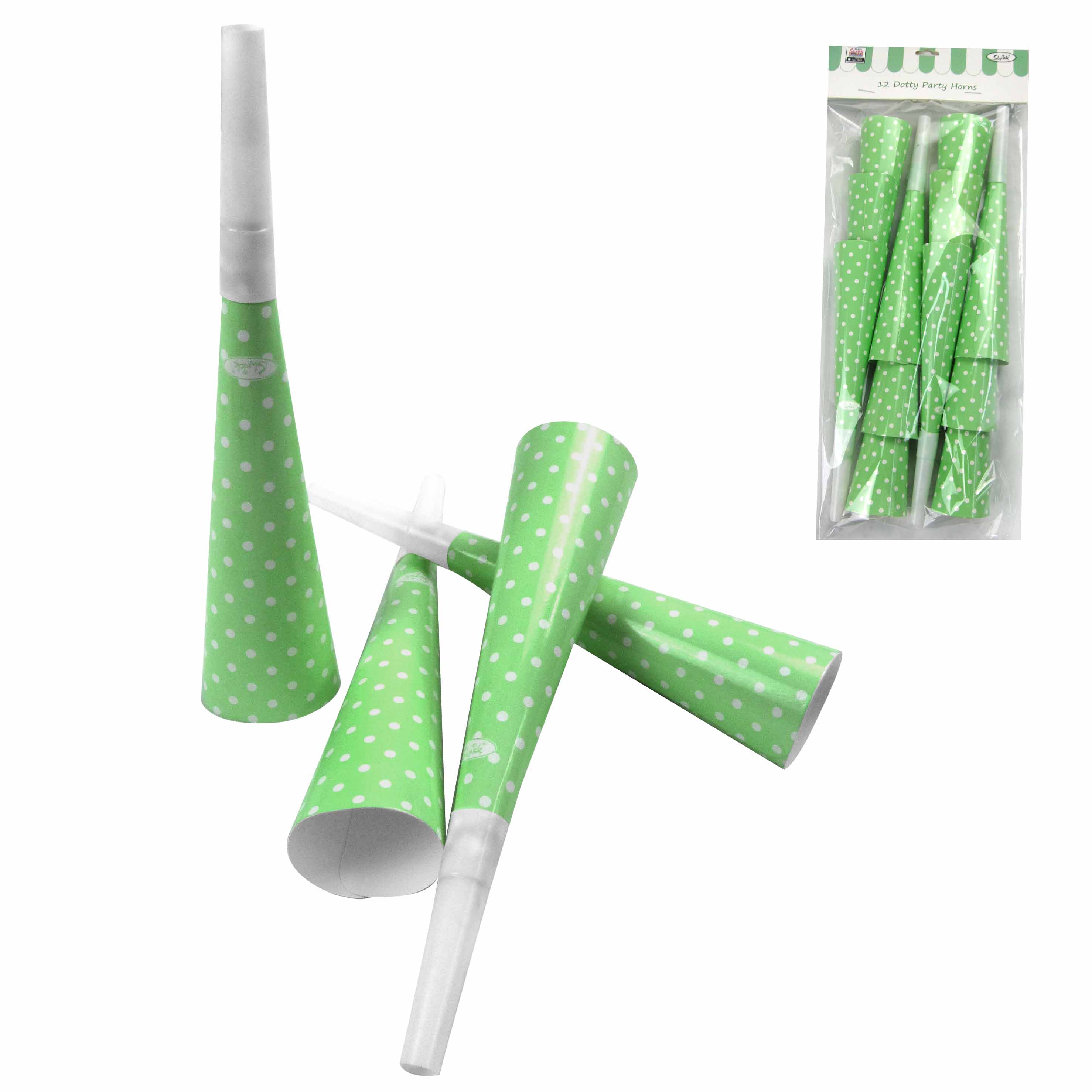12 Pack Green Dotty Party Horn