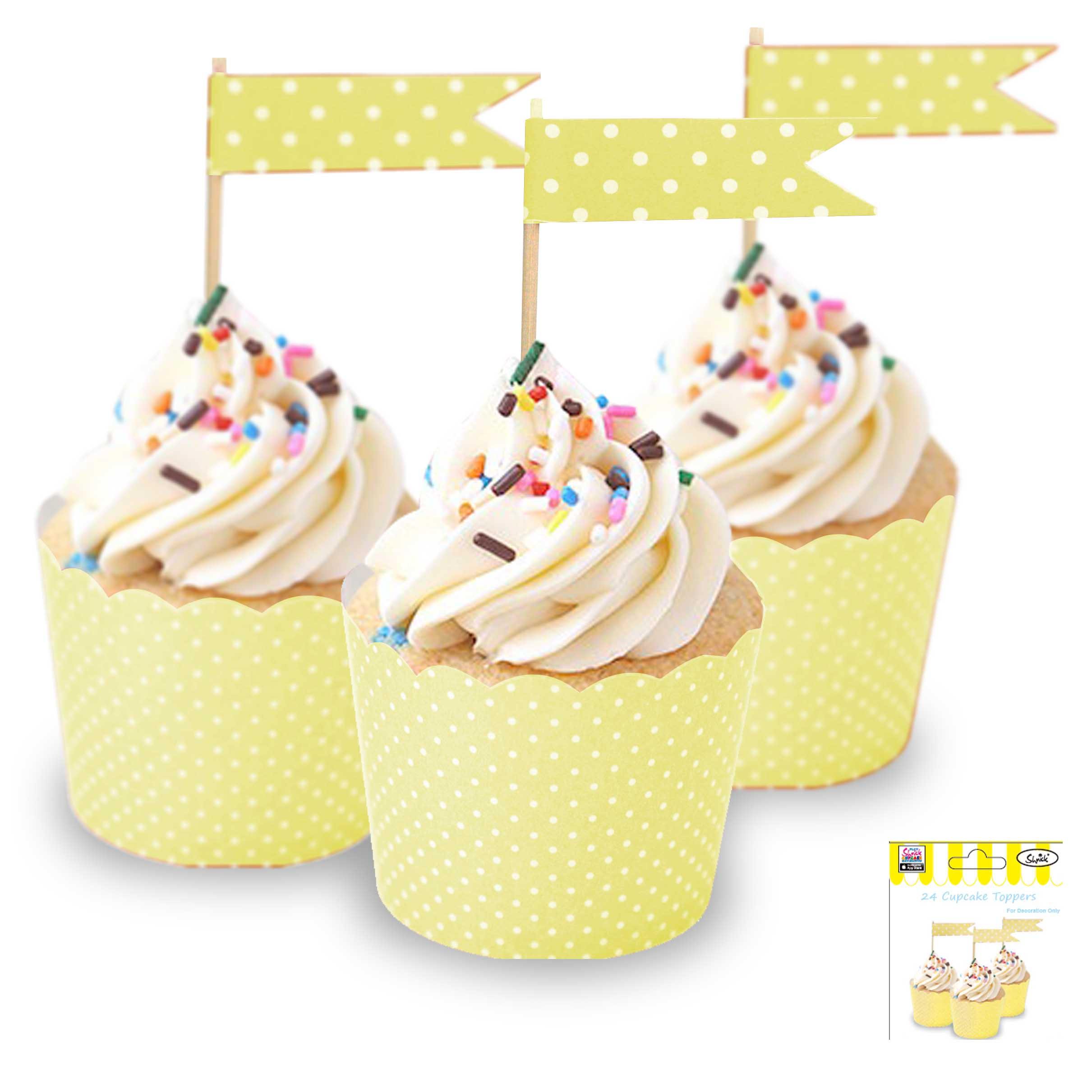 24 Pack Yellow Cupcake Topper - The Base Warehouse