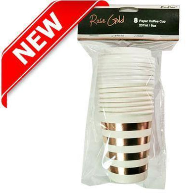 8 Pack Rose Gold Stripe Cup And Lid - 8oz - The Base Warehouse