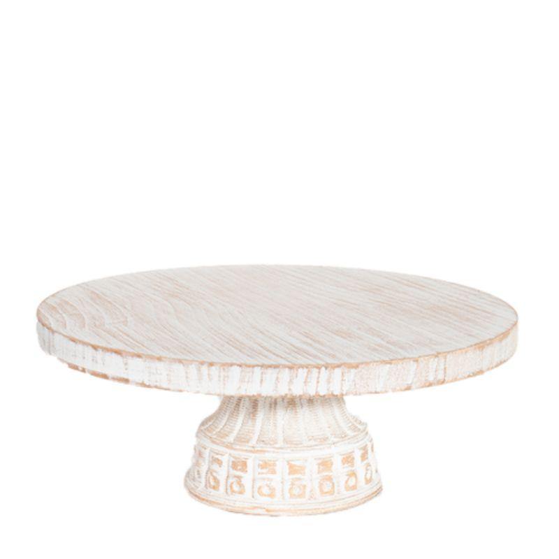 Milk Carved Wood Cake Stand - 28cm x 28cm x 11cm - The Base Warehouse
