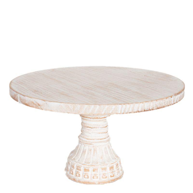 Milk Carved Wood Cake Stand - 33cm x 33cm x 19cm - The Base Warehouse