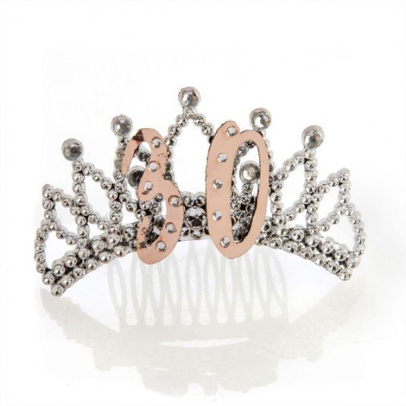 30th Rose Gold and Silver Tiara 12cm x 8cm x 7cm - The Base Warehouse
