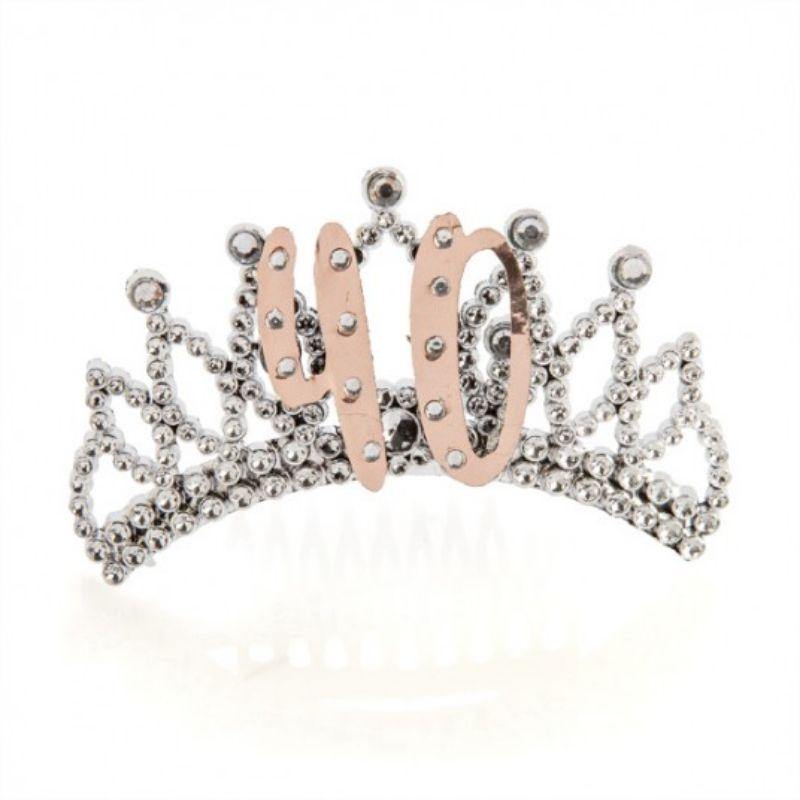 40th Rose Gold and Silver Tiara 12cm x 8cm x 7cm - The Base Warehouse
