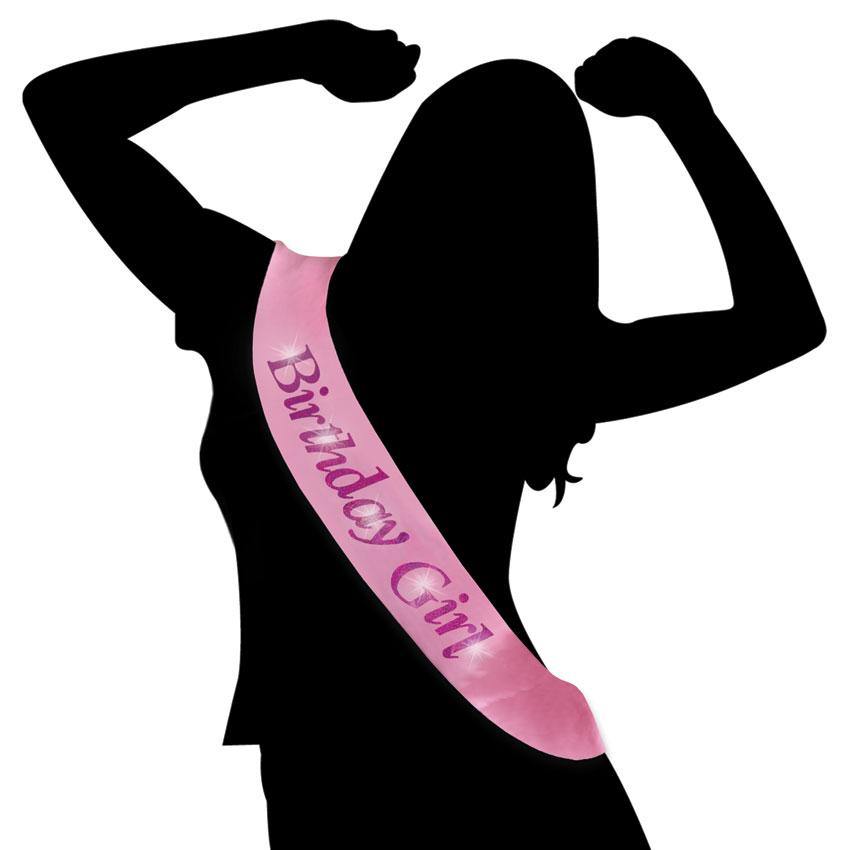 Flashing Pink with Black Lettering Birthday Girl Sash - The Base Warehouse