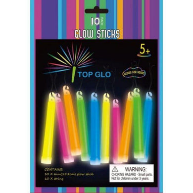 10 Pack Assorted Coloured Glow Light Stick on String - 15cm - The Base Warehouse