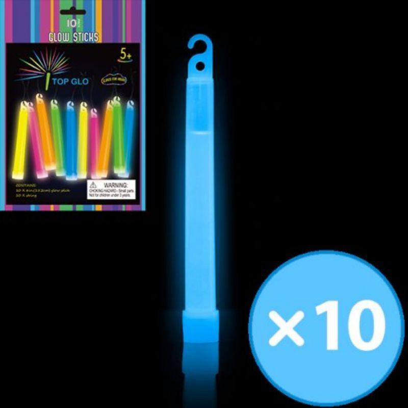 10 Pack Blue Coloured Glow Light Stick on String - 15cm - The Base Warehouse