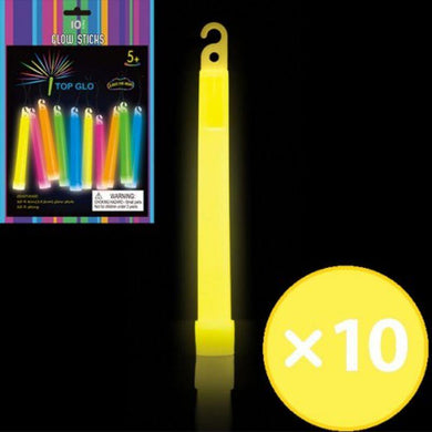 10 Pack Yellow Coloured Glow Light Stick on String - 15cm - The Base Warehouse