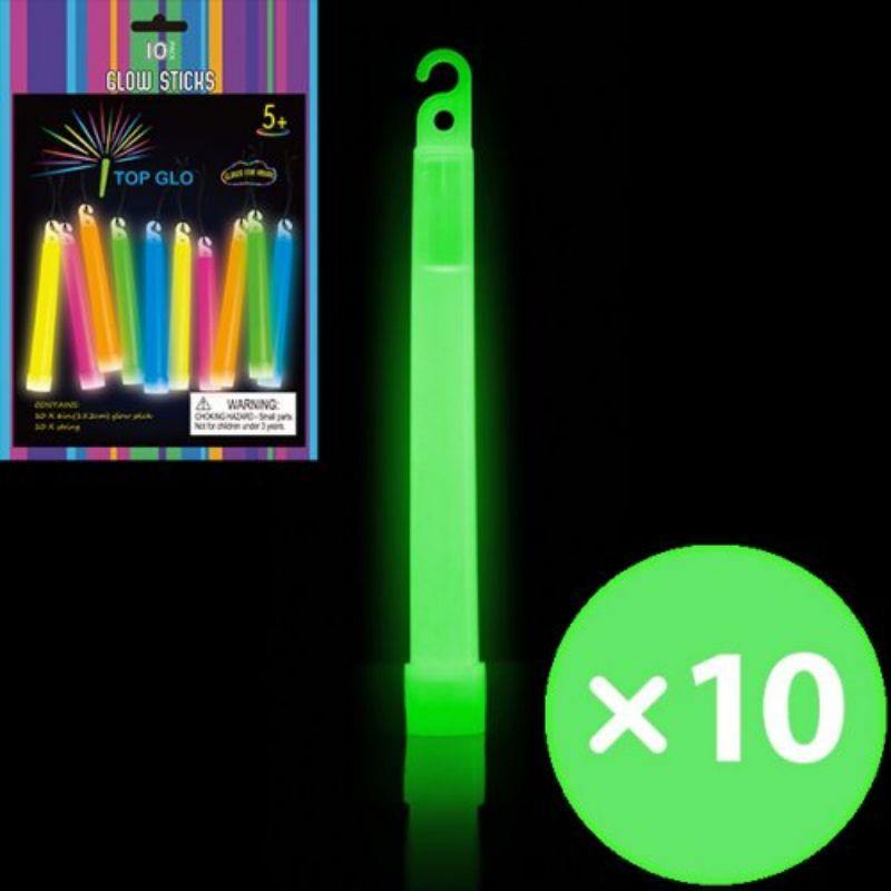 10 Pack Green Coloured Glow Light Stick on String - 15cm - The Base Warehouse