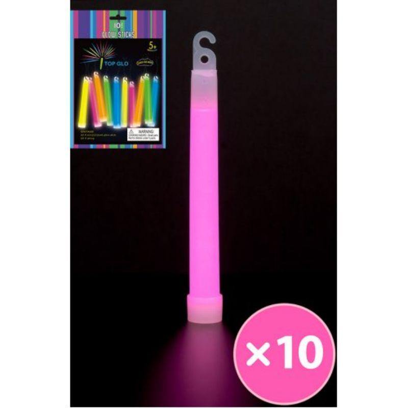 10 Pack Pink Coloured Glow Light Stick on String - 15cm - The Base Warehouse