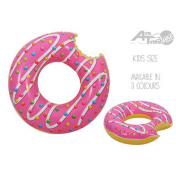 Inflatable Kids Pink Glazed Donut with Bite Pool Toy Swim Ring - 76cm