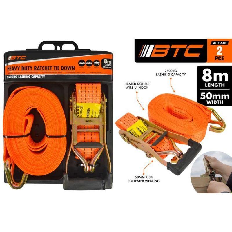 2 Pack Heavy Duty Ratchet Tie Down - 8m x 5cm - The Base Warehouse