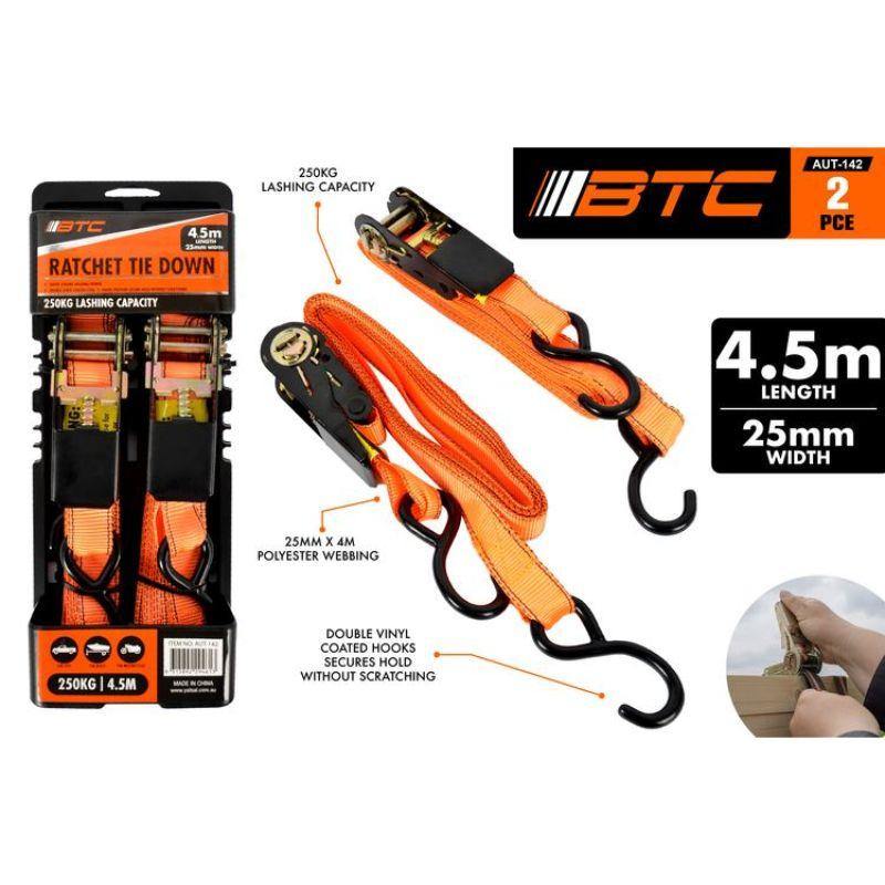 2 Pack Ratchet Tie Down - 4m x 2.5cm - The Base Warehouse