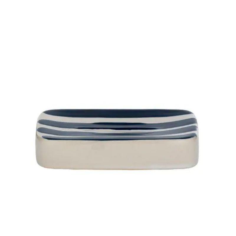 White/Navy Hastings Ceramic Soap Dish - 9cm x 12.5cm