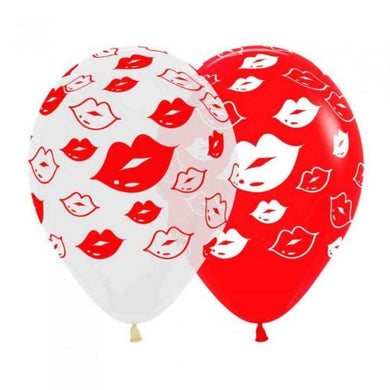 12 Pack Kiss Me Kisses Red & White Sempertex Balloons - 30cm - The Base Warehouse