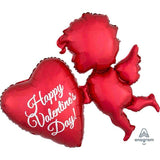 Load image into Gallery viewer, SuperShape Happy Valentines Day Holographic Red Cupid Foil Balloon - 86cm x 76cm
