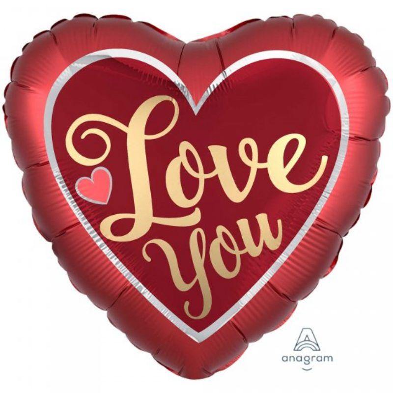 Love You Satin Sangria & Gold Foil Balloon - 45cm - The Base Warehouse