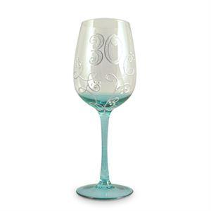 Blue 30th Glittering Vine Wine Glass