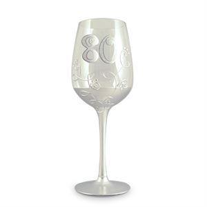 Silver 80th Glittering Vine Wine Glass - The Base Warehouse