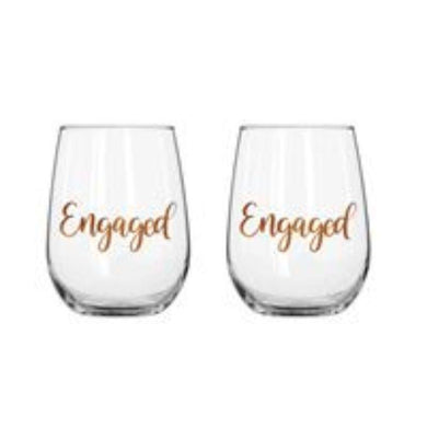 2 Pack Rose Gold Engaged Stemless Wine Glass - 600ml - The Base Warehouse