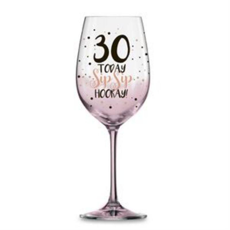 30 Pink Spray with Foil Decal Wine Glass - 430ml - The Base Warehouse