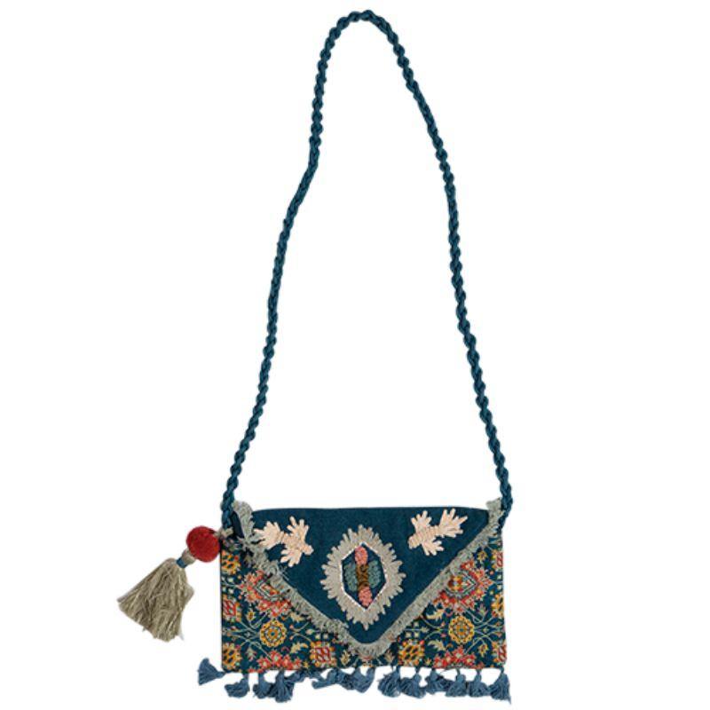 Blue Brocade Clutch Purse - 15cm x 20cm - The Base Warehouse