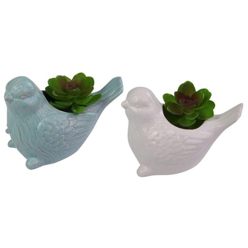 Ceramic Bird with Succulent - 13cm