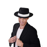Load image into Gallery viewer, Black Gangster Hat with White Band - One Size Fits Most
