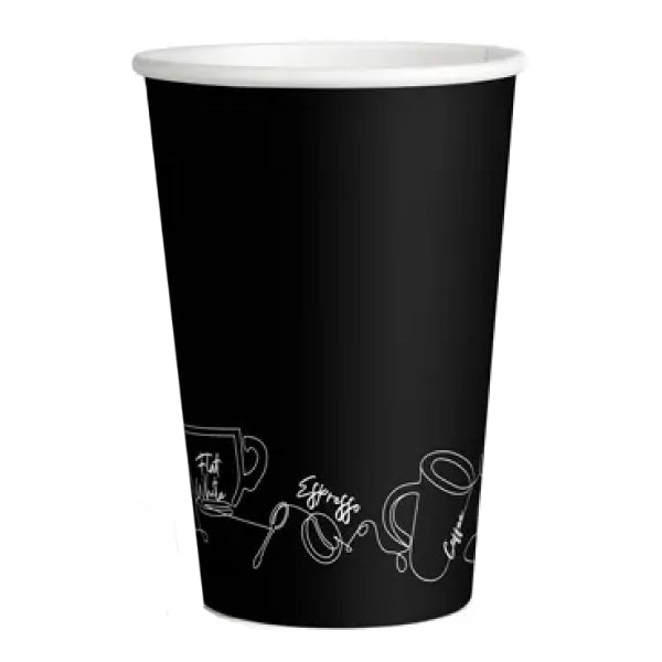 25 Pack Black & White Double Wall Printed Paper Cup - 350ml