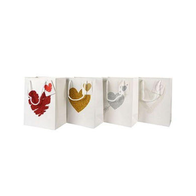 M Glitter Hearts Gift Bag - 18cm x 23cm x 10cm - The Base Warehouse