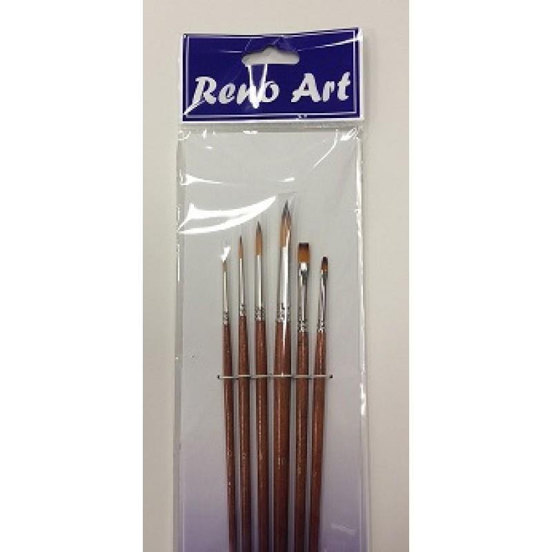 6 Pack Golden-Brown Synthetic Brush Set - The Base Warehouse