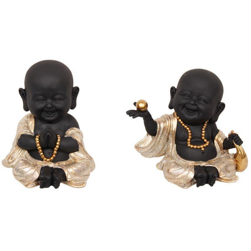 Black/Gold Happy Buddha Monks - 18cm - The Base Warehouse