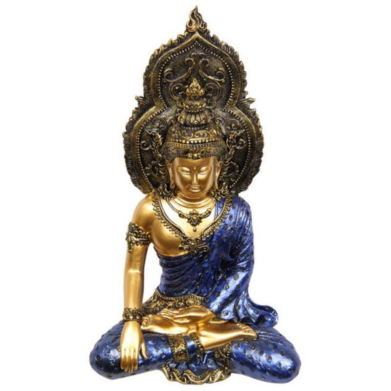 Gold/Blue Rulai Sitting Buddha - 26cm - The Base Warehouse
