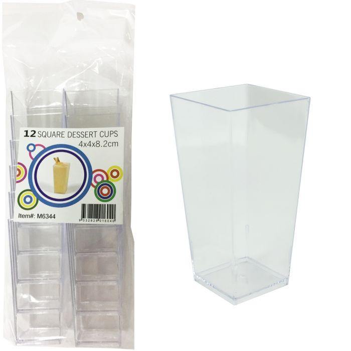 12 Pack Clear Plastic Mini Square Dessert Cups - 4cm x 4cm x 8.2cm