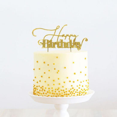 Silver Gold HBD Cake Topper - 6.5cm x 13.5cm - The Base Warehouse