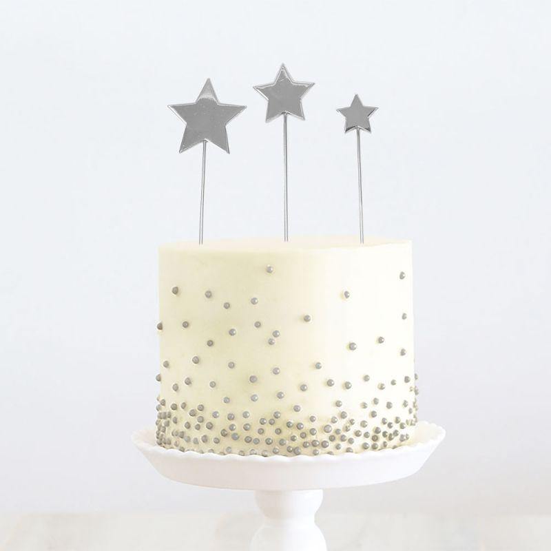Silver Metal Star Cake Topper - 2cm, 3cm, 4cm - The Base Warehouse