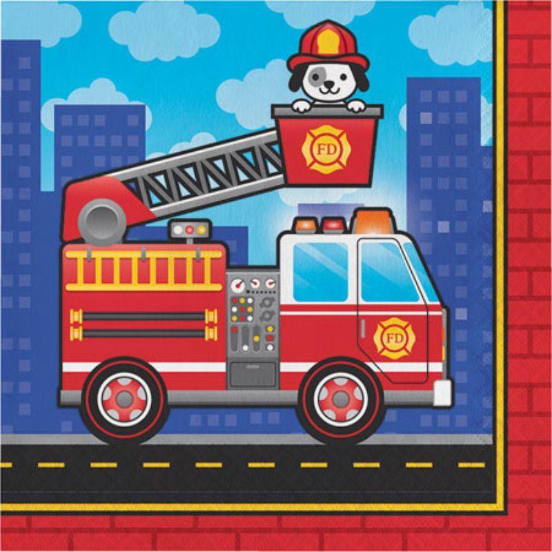 16 Pack Flaming Fire Truck Lunch Napkins - 33cm