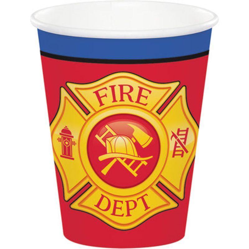 8 Pack Flaming Fire Truck Paper Cups - 266ml - The Base Warehouse