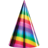 Load image into Gallery viewer, 8 Pack Rainbow Foil Cone Hats - The Base Warehouse
