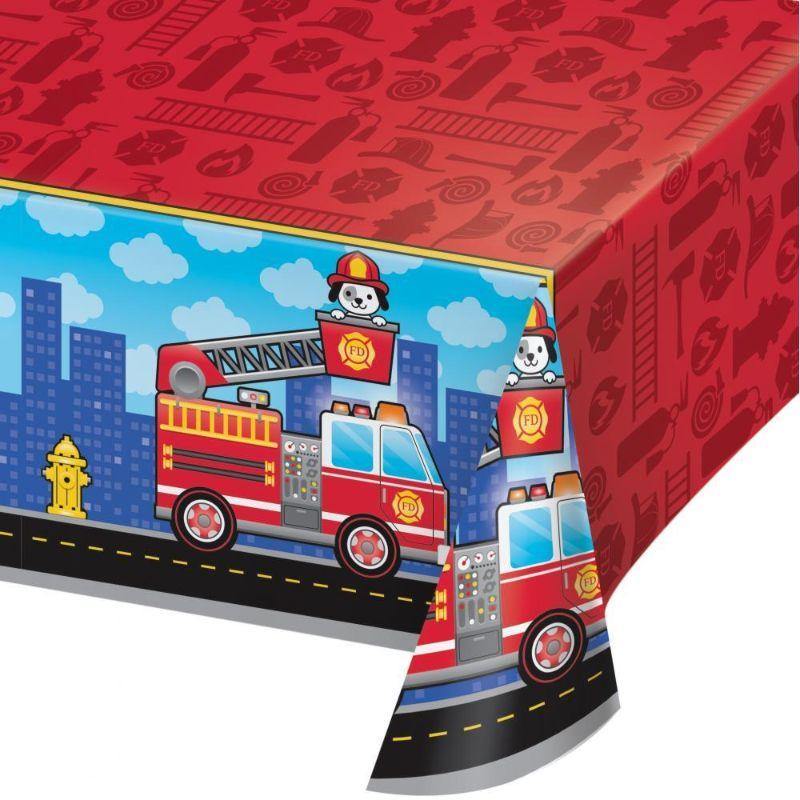 Flaming Fire Truck Plastic Tablecover - 1.37m x 2.74m - The Base Warehouse