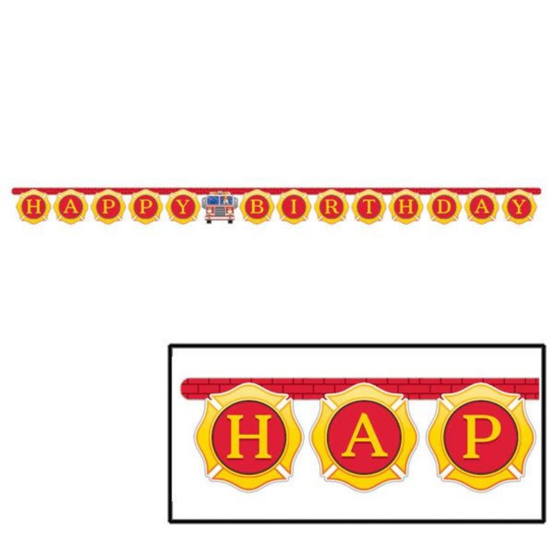Flaming Fire Truck Happy Birthday Banner - 2.7m