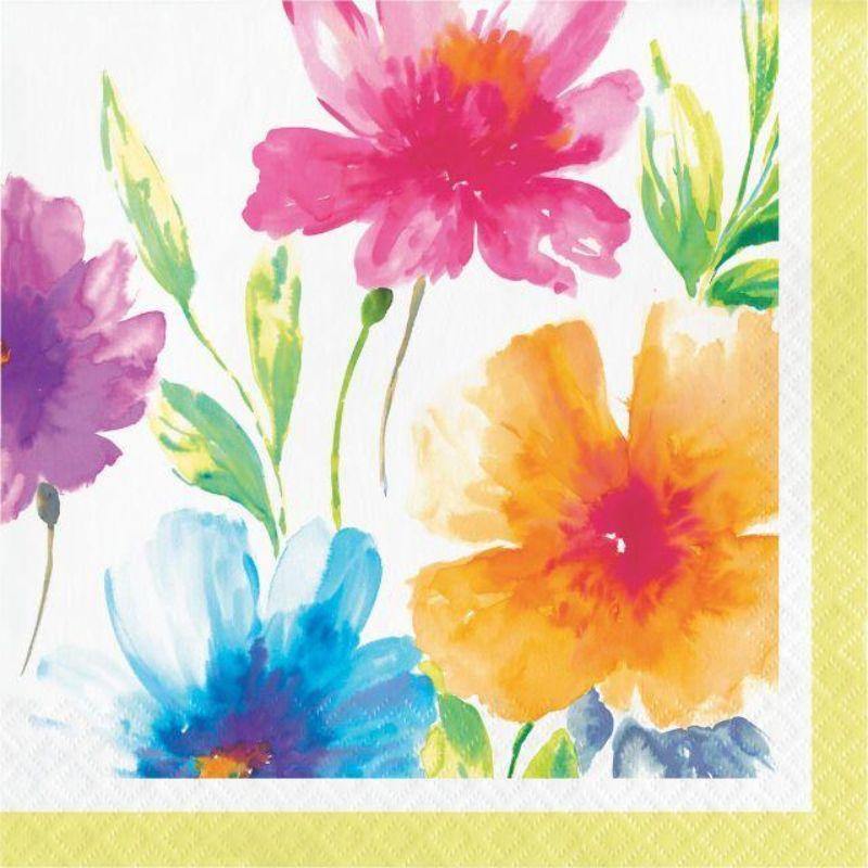 16 Pack Watercolour Floral Lunch Napkins - 33cm - The Base Warehouse